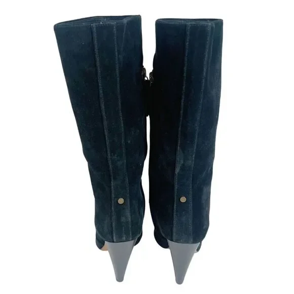 Veronica Beard Olivia Boots Black Suede Nuback Mid Calf Heeled Boots Size 6 - Picture 3 of 9